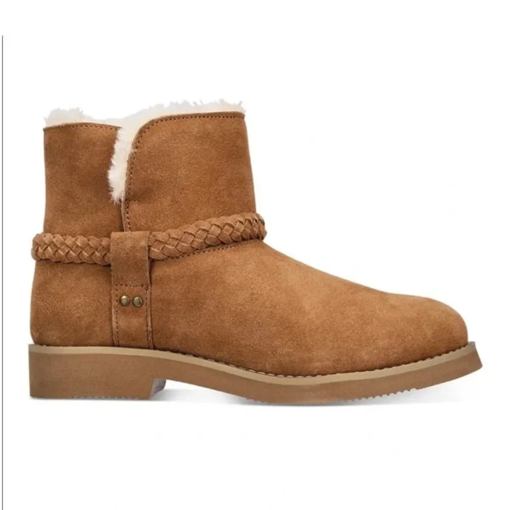 Kaii Cold-Weather Ankle Booties, Tan Ankle Boots with Faux Fur New In Box